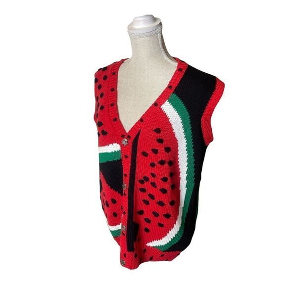 Vintage RARE Just Better Sweaters by Lisa Coufal Hand Knit Watermelon Vest Large - Picture 9 of 16